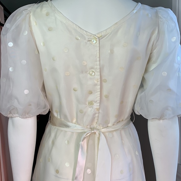 Beautiful Vintage 70s Dress Belted White white dots Wedding - Picture 11 of 14